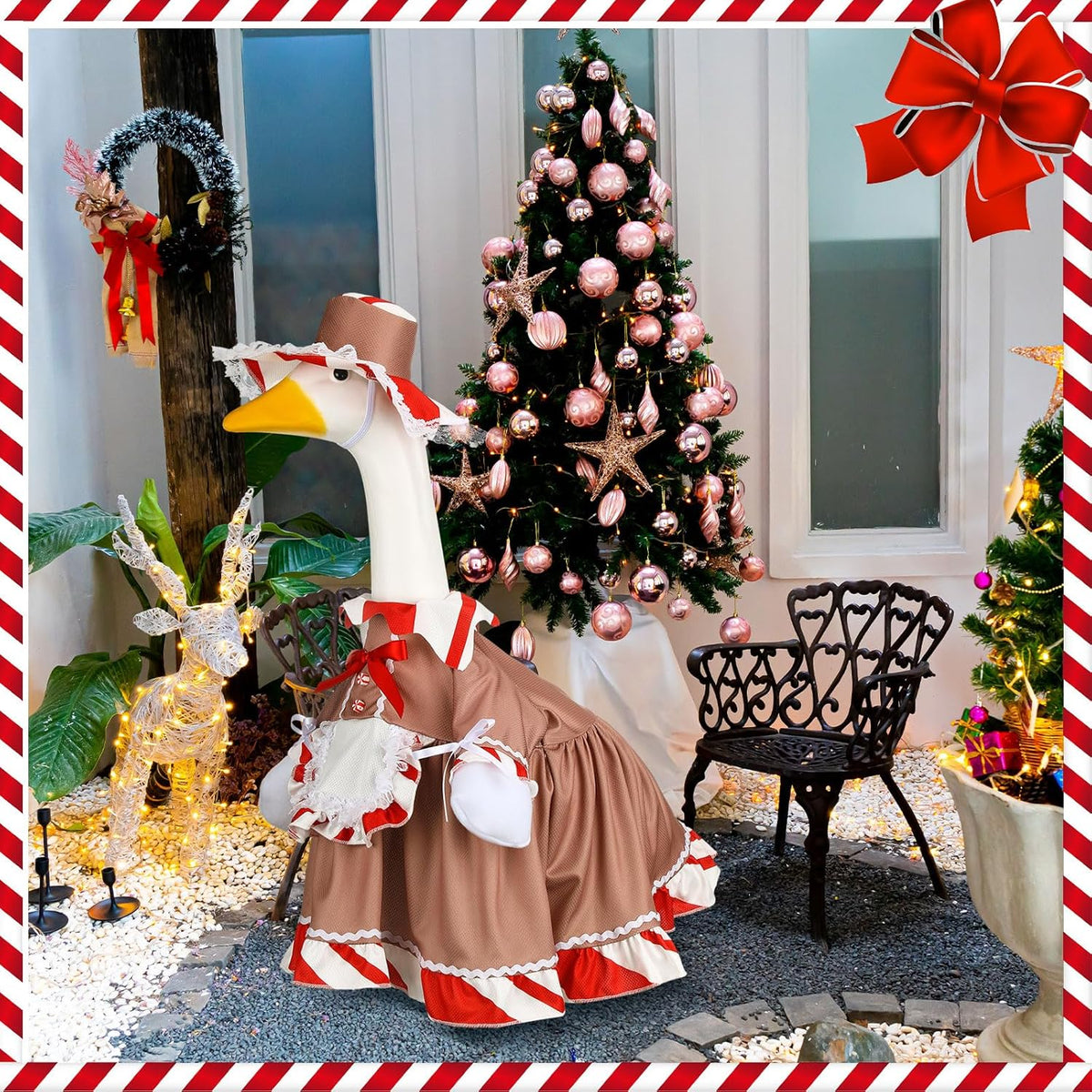 Christmas Gingerbread Porch Goose Outfit 23 Inch Red White Candy Goose Clothes for Cement or