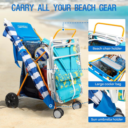 Old Bahama Bay Beach Cart with Large Wheels for Sand, Wide Wheelbase Beach Wagon with Insulated