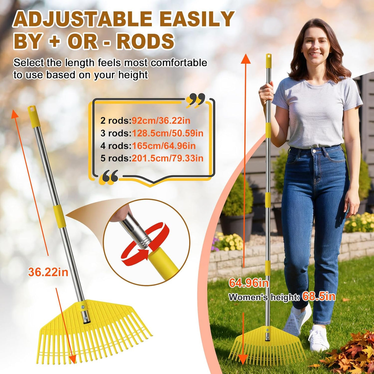 Garden Rake for Leaves - Extra Wide 18" Leaf Rake,Lightweight Long Handle for Women Seniors Kids
