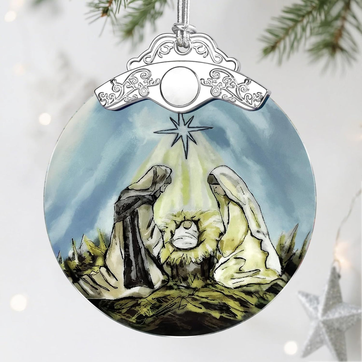 Stained Glass Nativity Ornament, Religious Christmas Ornaments, Christmas Decorations for Tree