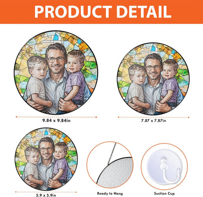 LOVELYPOD Personalized Dad Stained Glass Sun Catcher, Photo Family Portrait Faux Window Hanging