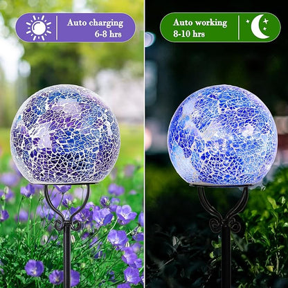 Solar Lights Outdoor Decorative Solar Mosaic Garden Stakes Cracked Glass Decorative Waterproof