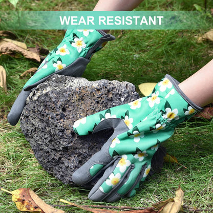 Womens Gardening Weeding Working Gloves, Leather Garden Glove for Women Thorn Proof No Stab for
