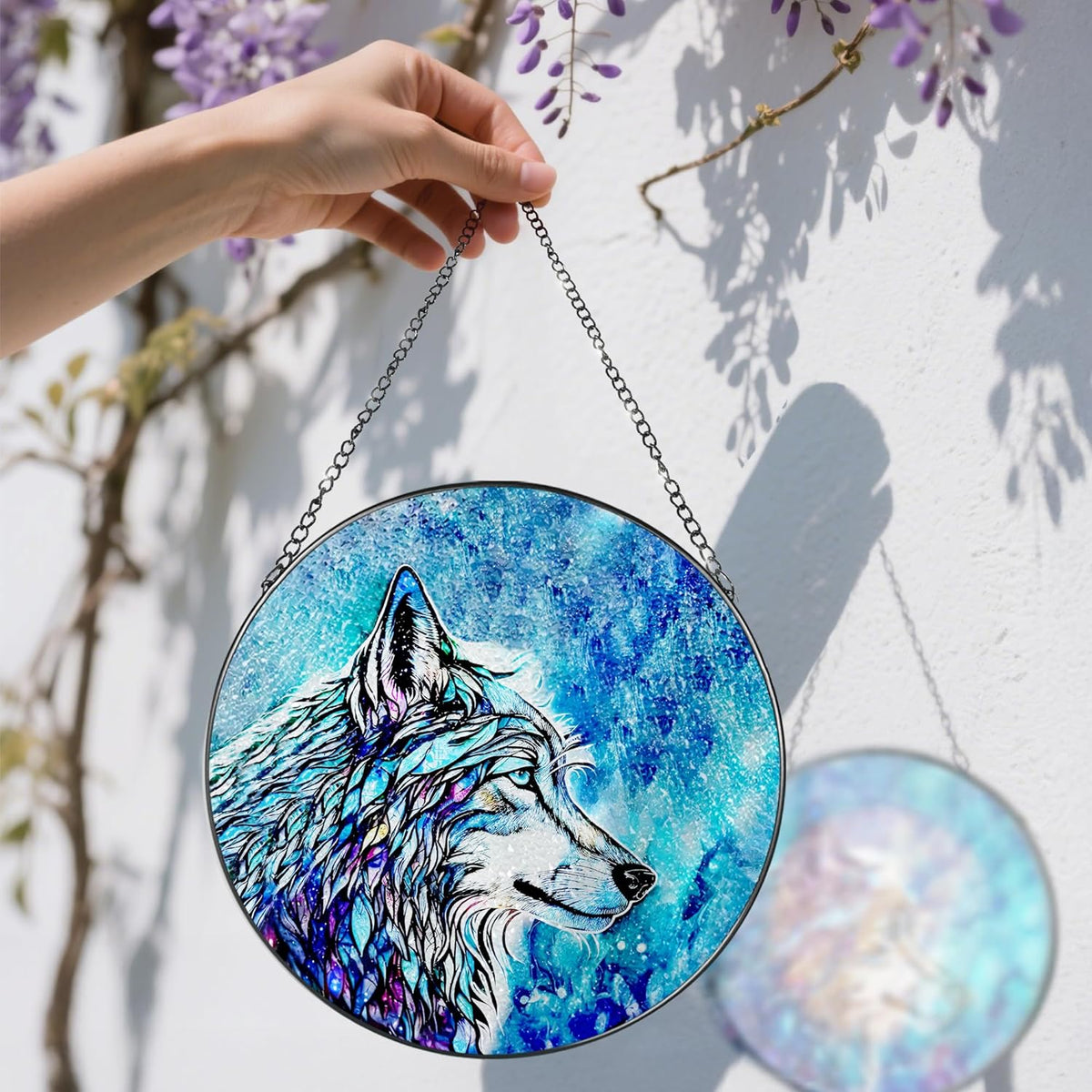 Stained Glass Window Hanging, Stained Glass Suncatcher, Wolf Sun Catcher, Window Hanging Decor