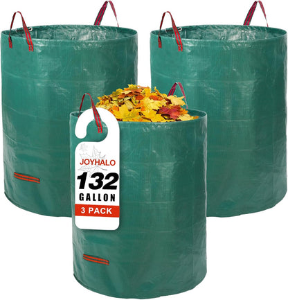Joyhalo Reusable Yard Waste Bags, 132 Gallon Lawn And Leaf Bags 3 Pack, Heavy Duty Garden Bags With