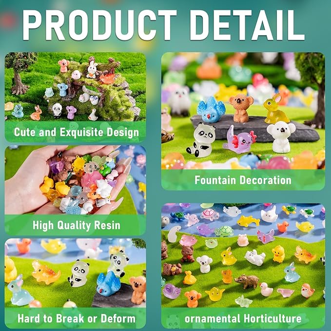 140 Pack Mini Animals Tiny Duck，Cow，Bee Figurines Bulk for Miniature Dollhouse Decor Accessories