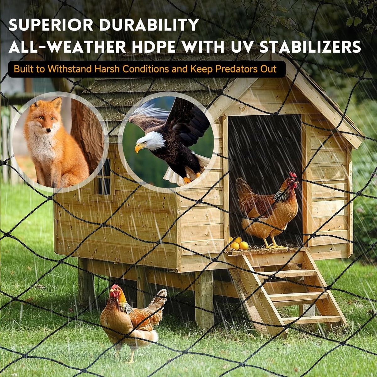 Heavy Duty Aviary Netting 25x50 ft, 1" Mesh Reinforced HDPE Poultry Netting, Anti-Tangle Bird