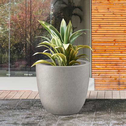Kante 14 Inch Dia Round Concrete Planter, Indoor Outdoor Large Plant Pot with Drainage Hole and