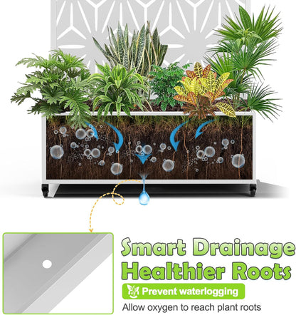 15.7"×70.9"×35.4" Metal Raised Garden Bed with Trellis and Wheels - Tall Trellis Planter Box for