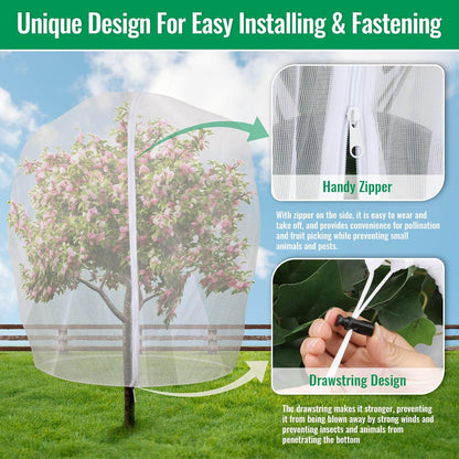 Mckanti 8.2 x 6.6 ft Fruit Tree Netting with Zipper and Drawstring for Garden, Bird Netting Covers