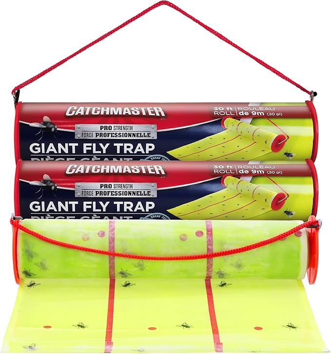 Catchmaster Giant Fly Glue Trap 3-Pack 30 Feet Each, Adhesive Fly Traps Outdoor, Sticky Bug