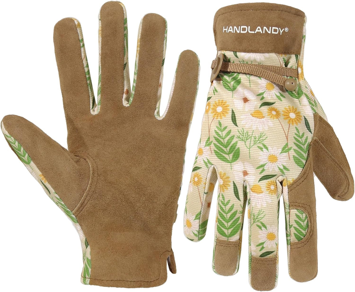 HANDLANDY Gardening Gloves for Women, Breathable Ladies Leather Garden Yard Gloves Best Gift for