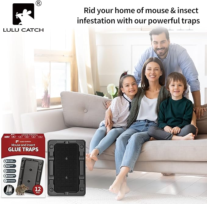 LULUCATCH Mouse & Insect Traps 12 Pack, Heavier Sticky Traps with Non-Toxic Glue for Small Mice &