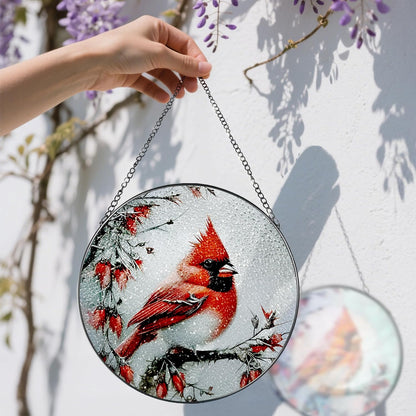 Stained Glass Window Hanging, DOUHASU 8 Inch Cardinal Stained Glass Suncatcher Ornement, Window