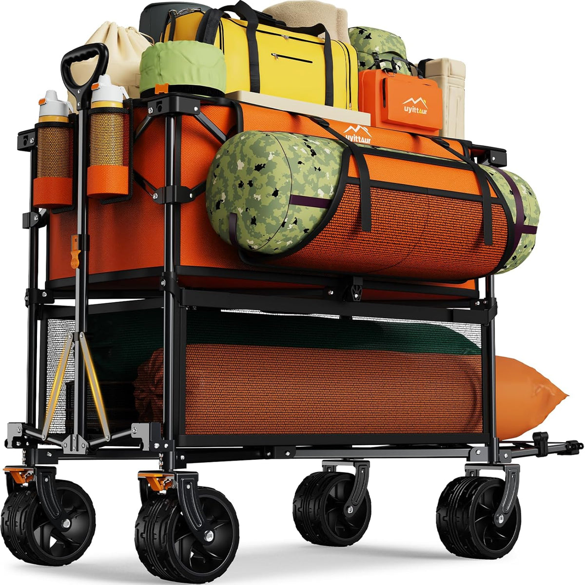 Foldable 50''L Extra Long Double Decker Wagon for Sport, 400L Collapsible Heavy Duty Wagon Cart