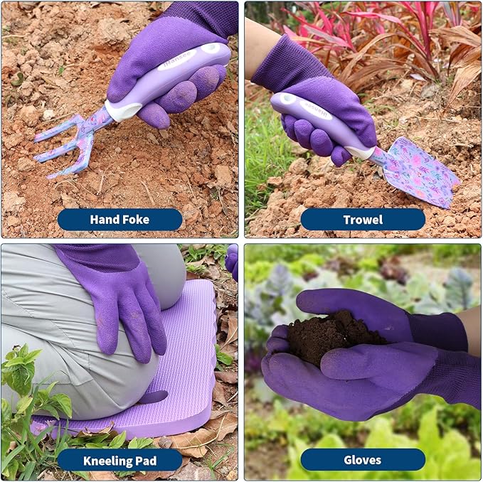 Purple Garden Tool Sets 10-Piece, Aluminum Alloy Steel Hand Tools w/Non-Slip Ergonomic Handle