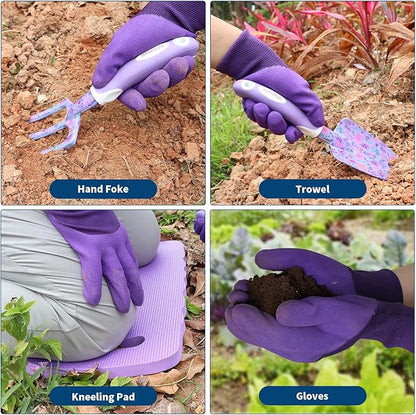 Purple Garden Tool Sets 10-Piece, Aluminum Alloy Steel Hand Tools w/Non-Slip Ergonomic Handle