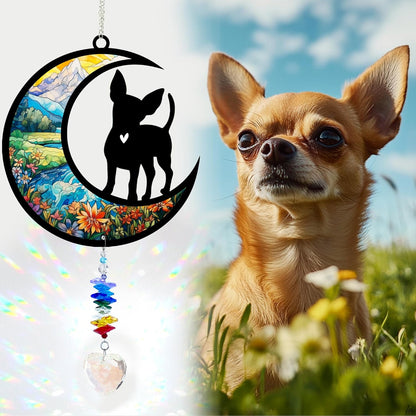 Chihuahua Suncatcher, Personalized Pet Loss Gift with Name & Date, Heart-Shaped Crystal Sun