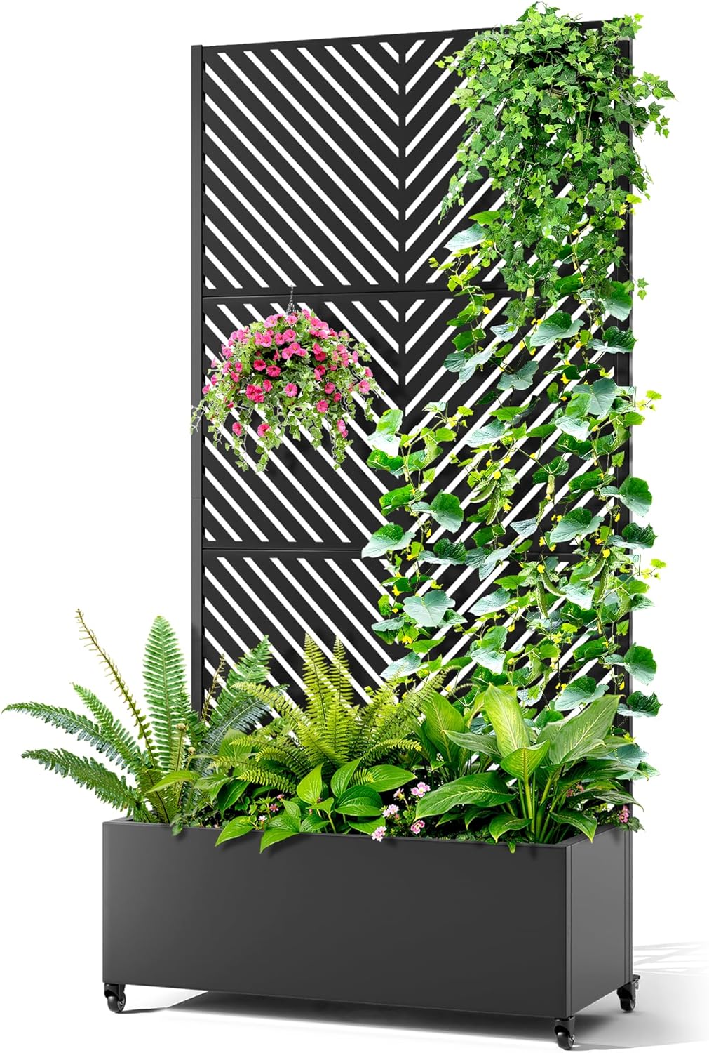 Metal Raised Garden Bed with Trellis, 2-in-1 Planter Box & Privacy Screen for Climbing Plants