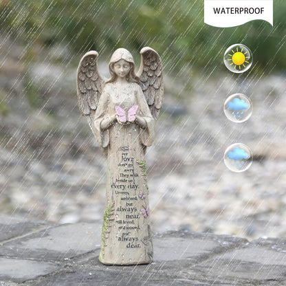 Topadorn Angel Statue Decoration for Garden & Patio, Standing Angel with Butterfly Memorial Resin