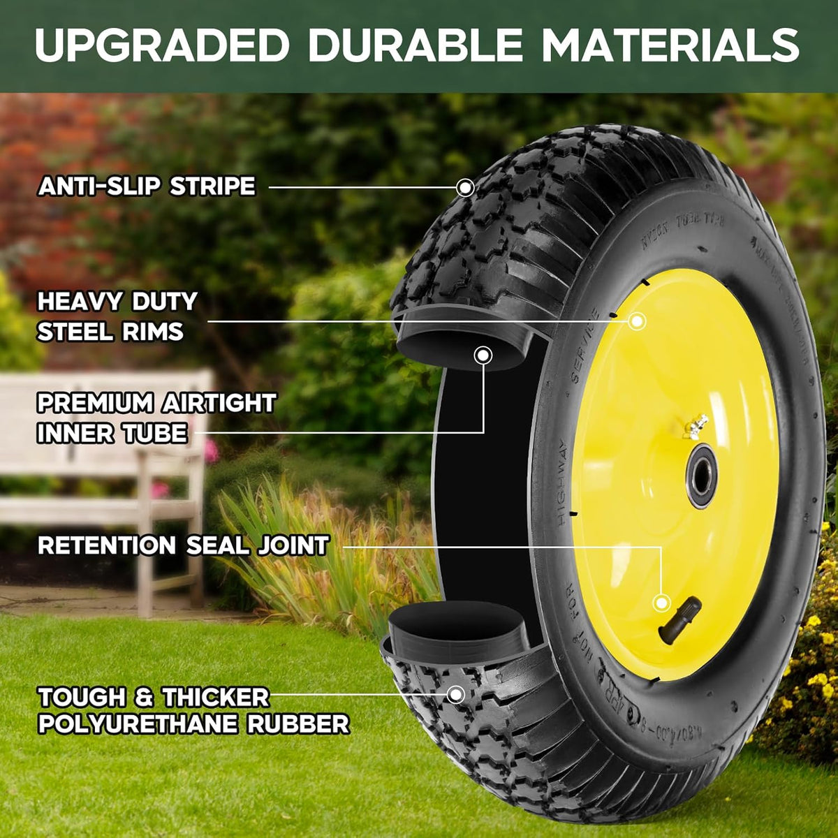 Taifa 2 PCS 16" Pneumatic Rubber Replacement Tires and 4.80/4.00-8" Wheels with 5/8" Bearings