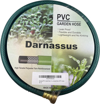 PVC Garden Hose 1/2 Inch Green Heavy Duty Water Hose with Solid Brass Fittings,No Leaking