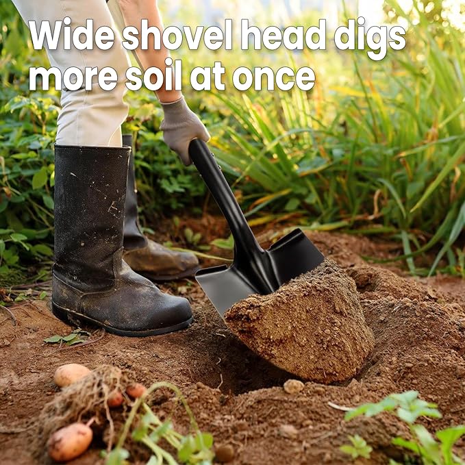 Shovel for Digging,Round Shovel, Garden Tool with D-Handle, 41 Inches in Overall Length, Wooden