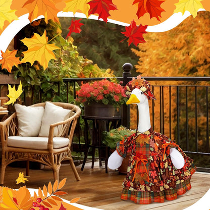 Suzile Autumn Goose Outfit Fall Maple Dresses Clothes for 23" High Cement or Plastic Porch Goose
