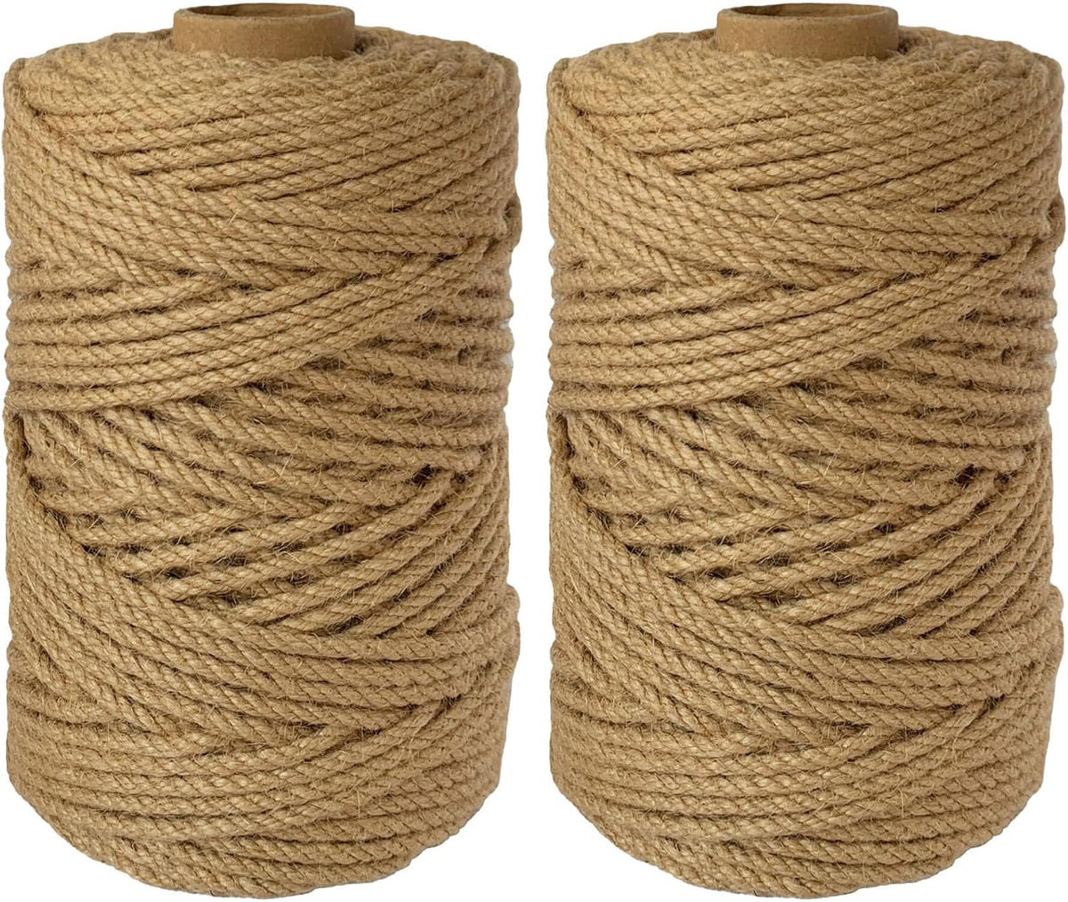 2-Pack Natural Jute Twine Rope, 4mm x 656ft Heavy Duty & Eco-Friendly - for Crafts, Gardening, Cat