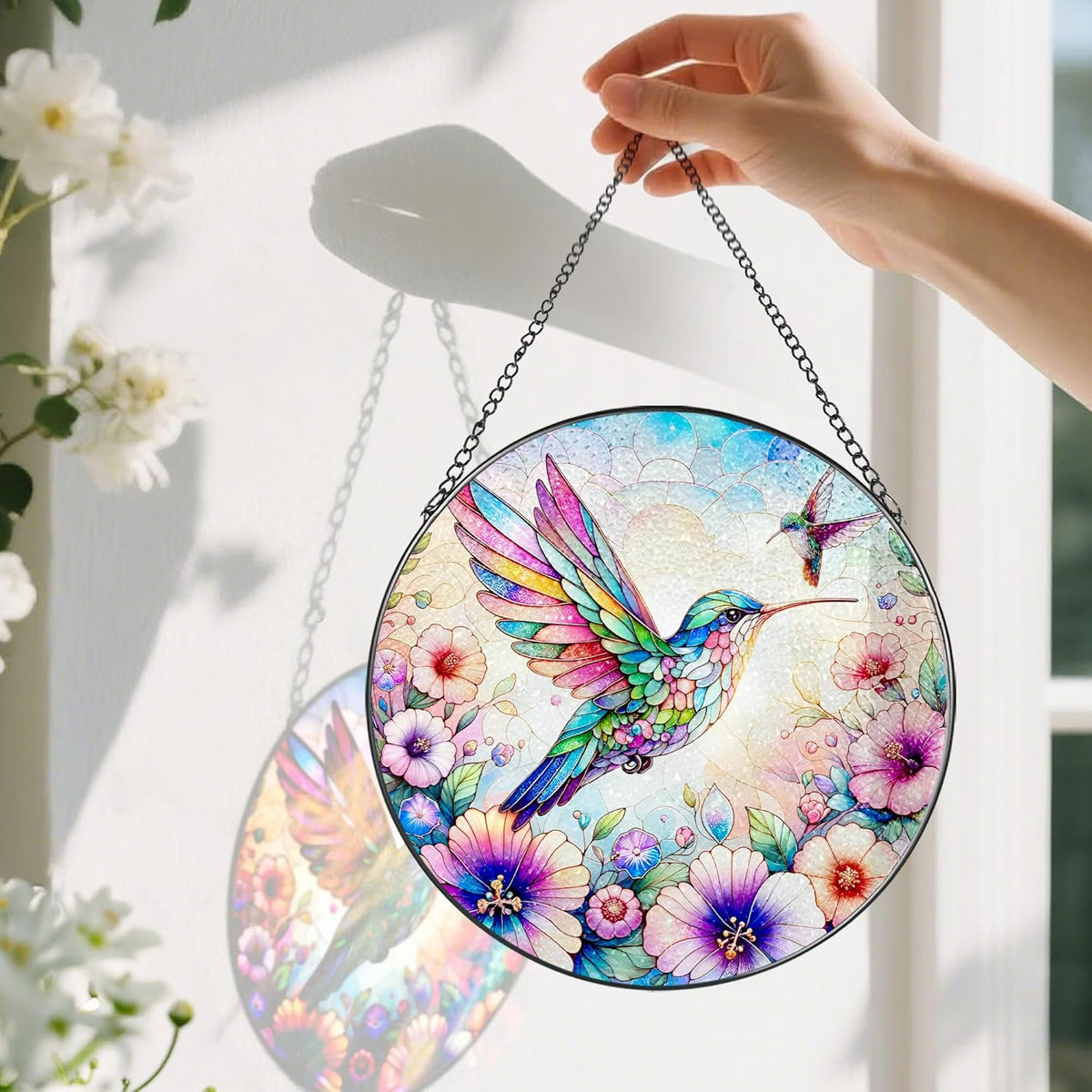 Stained Glass Window Hanging, Pauyadu Hummingbird Sun Catchers, Stained Glass Suncatcher