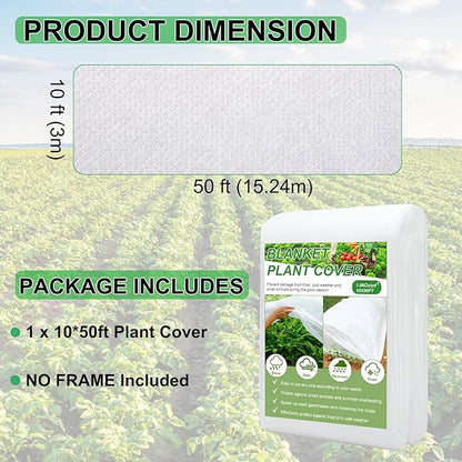 YDSL Plant Covers Freeze Protection 10FT×50FT, 1.06 oz/yd² Floating Row Covers for Garden Beds