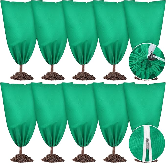 10 Pieces Plant Covers Freeze Protection Winter Plant Frost Cover with Drawstring and Zipper Large