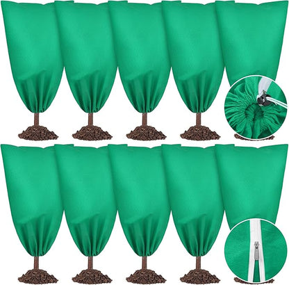 10 Pieces Plant Covers Freeze Protection Winter Plant Frost Cover with Drawstring and Zipper Large
