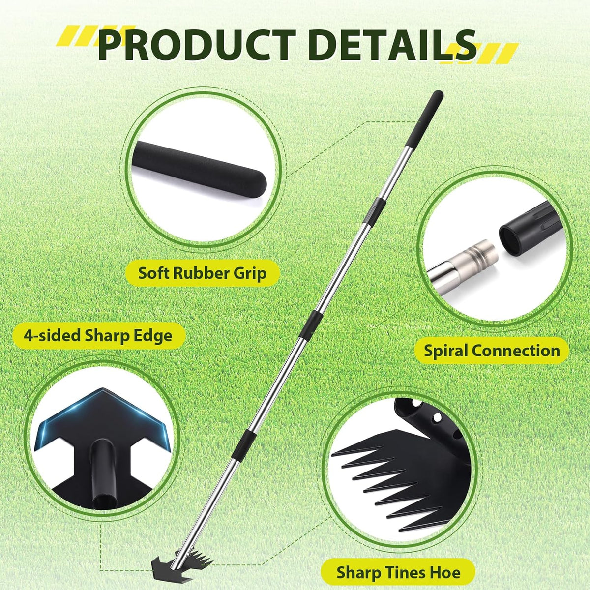 CAROD Hoe Garden Tool, Scuffle Garden Hoe for Weeding with 30-60 Inch Steel Long Handle, Dual Use