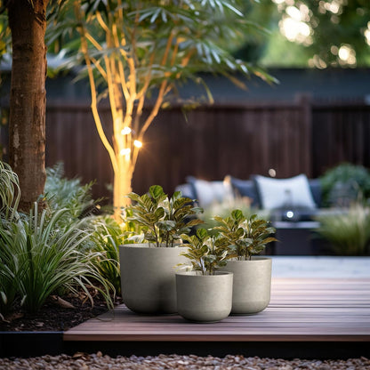 Kante 13",11",9" Dia Weathered Concrete Round Planters (Set of 3), Outdoor Indoor Modern Planter