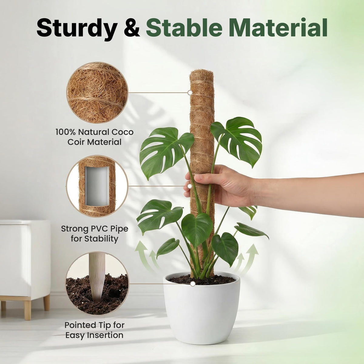 4 Pack 16" Moss Pole Monstera Plant Support - Stackable up to 48" - Plant Stakes for Indoor