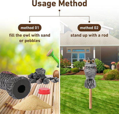 Owl Decoys to Scare Birds Away, 2 Pack BobbleHead Fake Owls Plastic Scarecrow Bird Deterrent