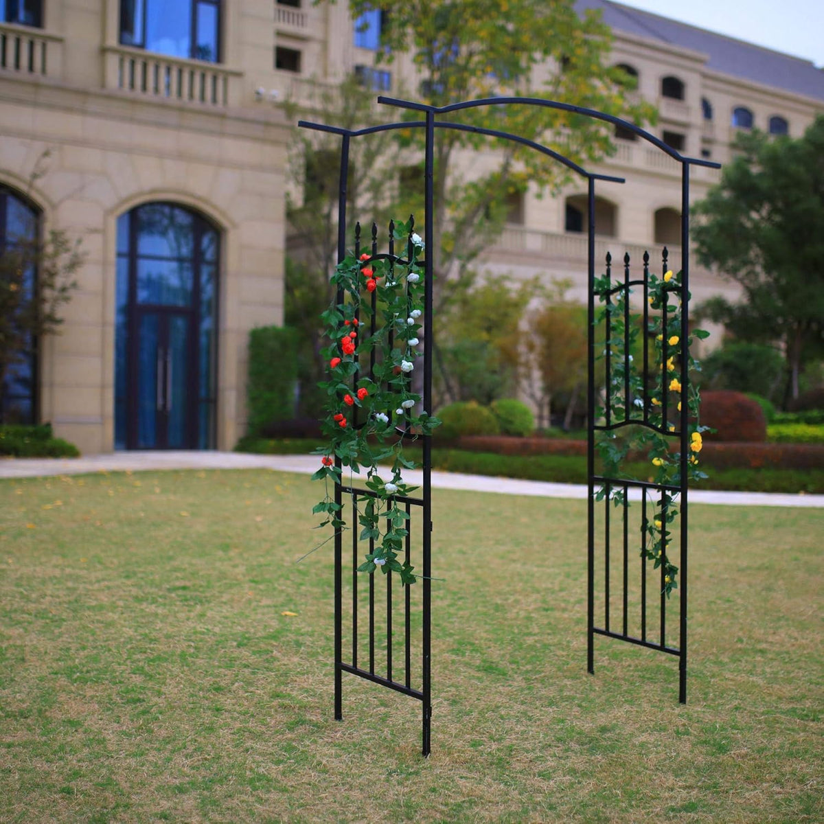 Steel Garden Arch, 6'8" High x 4'11" Wide, Garden Arbor for Various Climbing Plant, Outdoor Garden