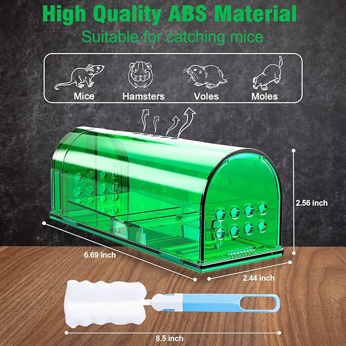 4 Pcs Humane Mouse Traps Indoor for Home, Live Mouse Trap, Reusable Mice Trap Catcher for House &