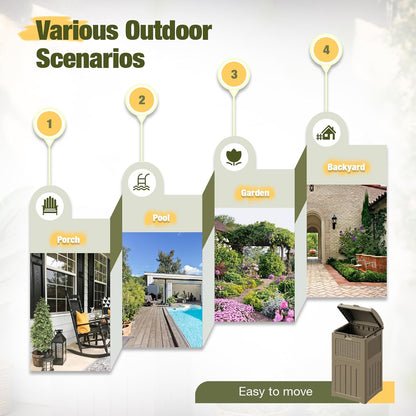 Devoko 33 Gallon Outdoor Trash Can, Hideaway Garbage Bins with Tiered Lid, Waterproof Resin Outside
