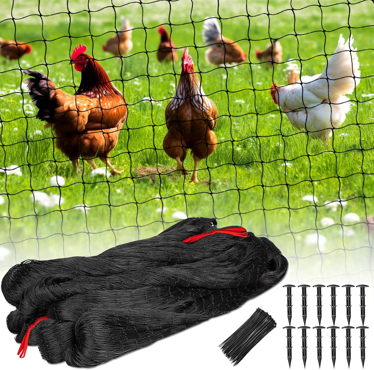 Nylon Bird Netting 50'x50' with 2.4" Square Mesh Hawk Net for Chicken Run, Poultry Netting Aviary