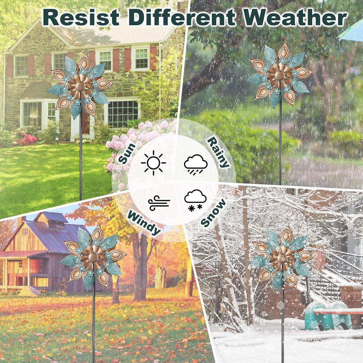 Decoroca Outdoor Wind Spinners Copper - 360 Degrees Metal Swivel Flowers&Leaves Wind Spinners for