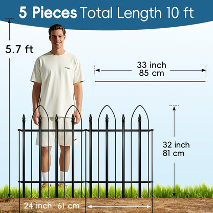 Garden Fence 32 inch H x 24 inch W (5 Panels, Total 10 feet), Metal Decorative Border Folding