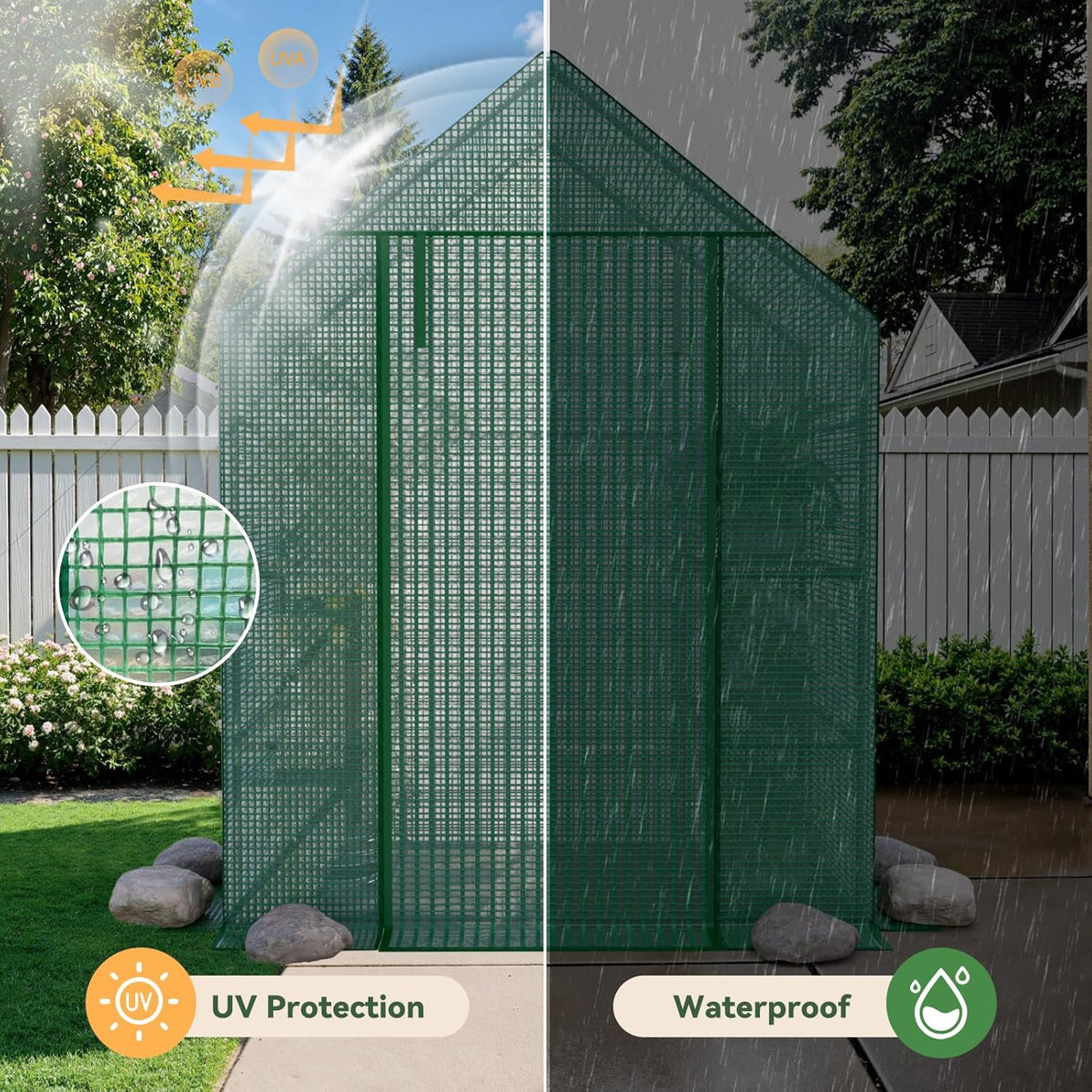 Greenhouse for Outdoors, Small Greenhouse, Walk-in Greenhouses with 3 Tiers 8 Shelves, PE Cover