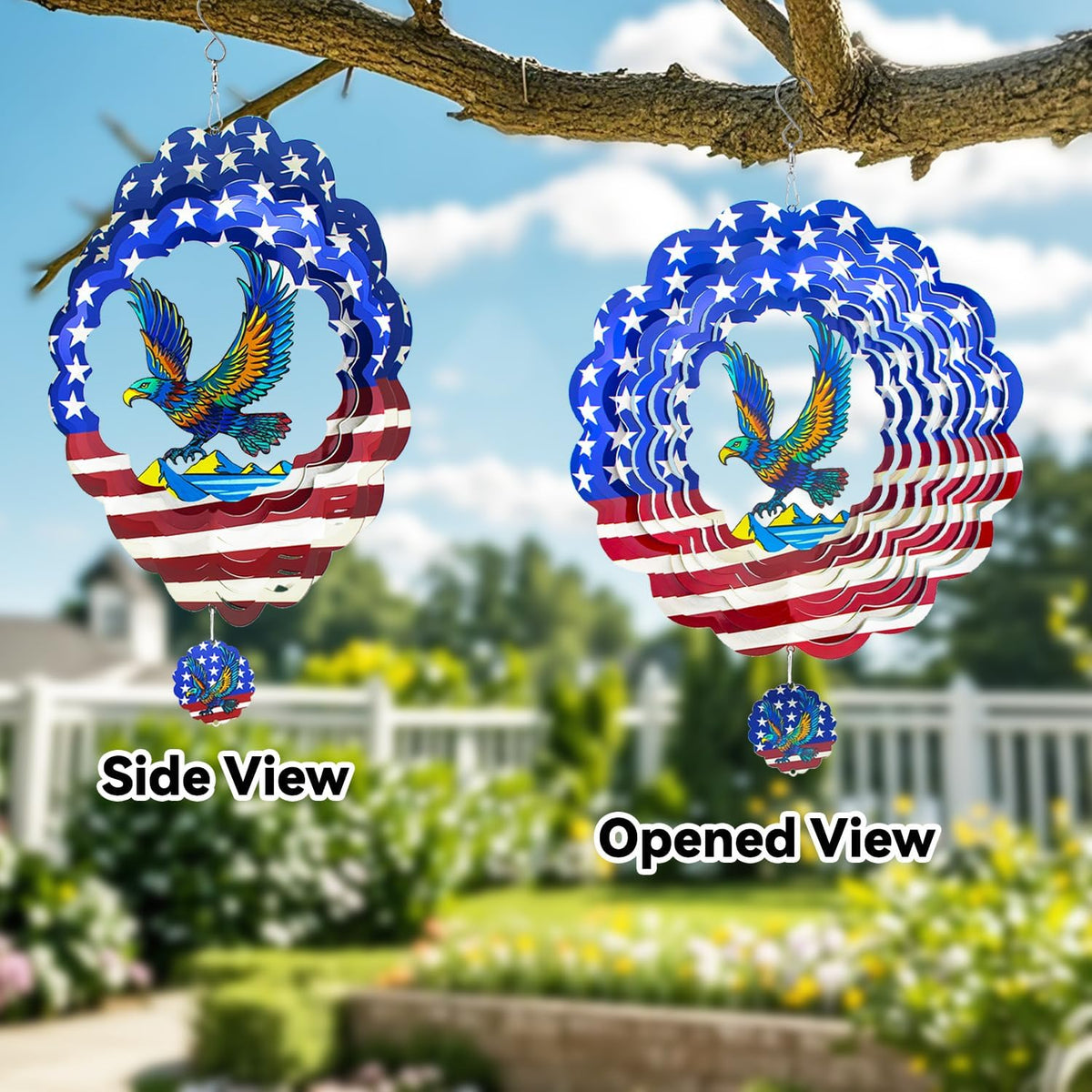 Wind Spinners,12 inch American Eagle with 360° Swivel Hook for Yard and Garden, Bird Wind Catcher
