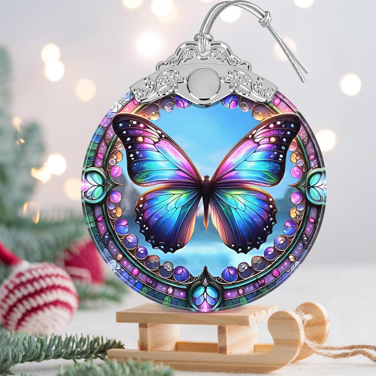 Christmas Ornament - Stained Glass Butterfly - Home Decor - Holiday Present Ideas - Gift Exchange