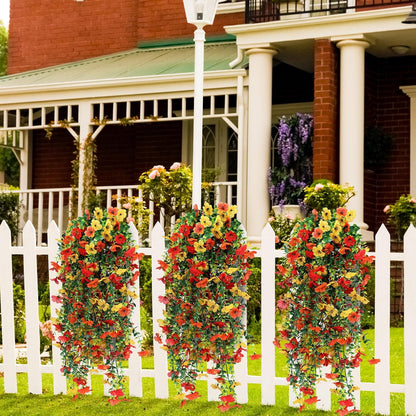 6 Pcs Artificial Fall Hanging Flowers Outdoor Silk Mum Plants Autumn Decor Faux Violet with