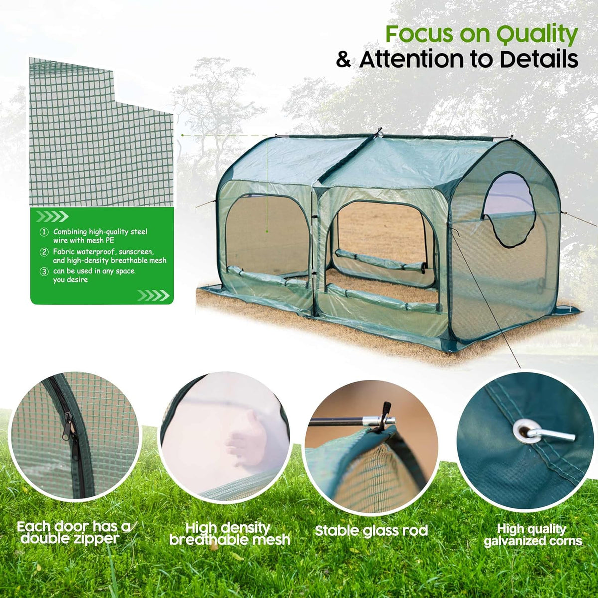 Pop up Greenhouse Tent Cover Tunnel Plant House,Large Gardening Flower Sunshine Room with Mesh