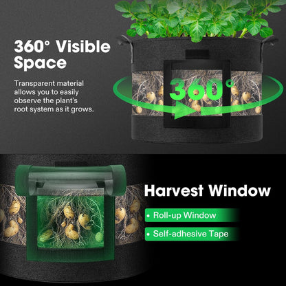 VIVOSUN 5-Pack 10 Gallon Potato Grow Bags, Thick Fabric Pots with 360 Visibility & Harvest Window