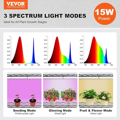 VEVOR Plant Stand with Grow Light, 4-Tier Plant Shelf with 45W Full Spectrum Grow Light, 3 Mode